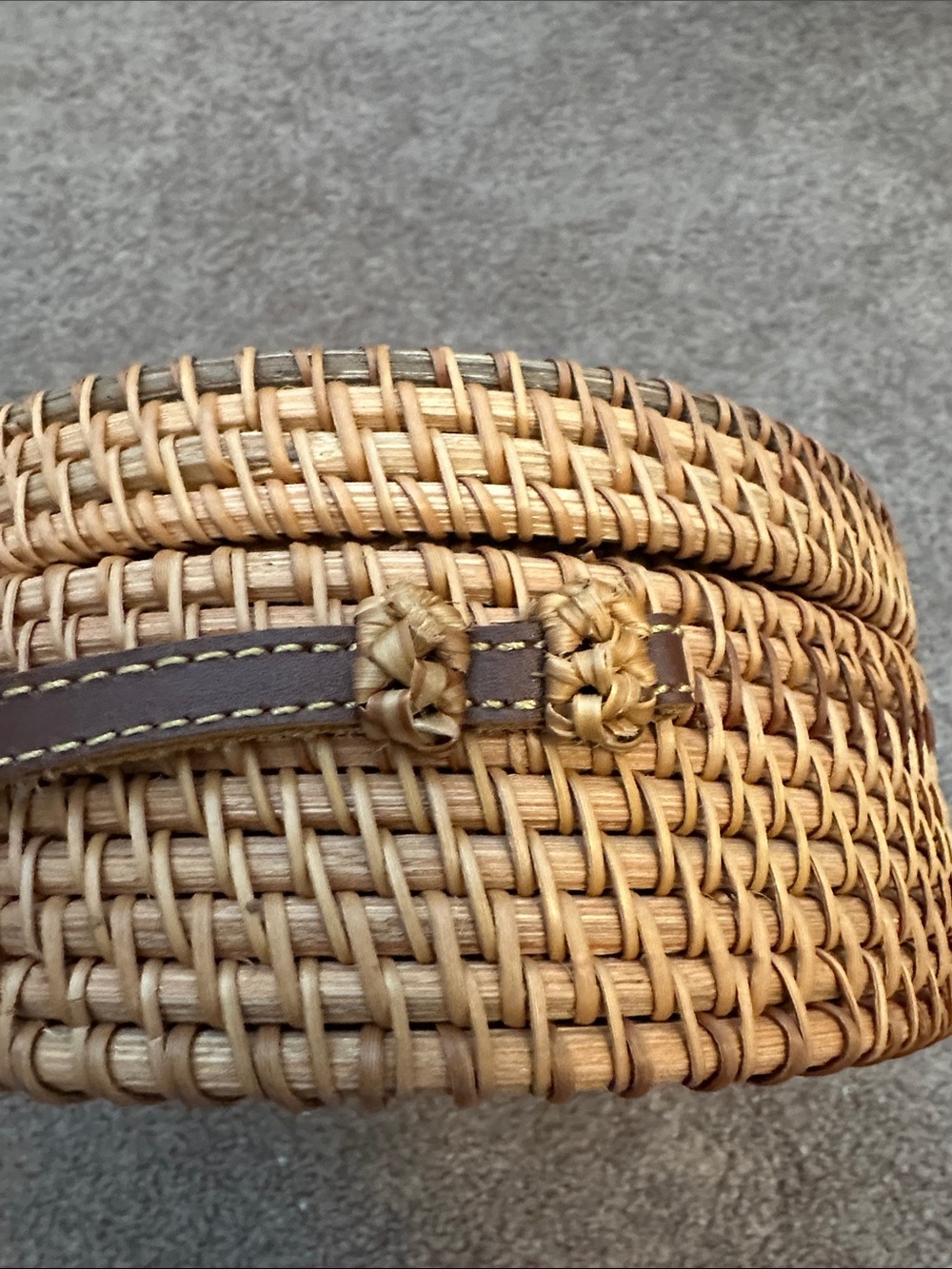 Woven Round Straw Crossbody Bag in Natural Brown - Picture 7 of 10